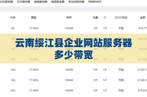 云南绥江县企业网站服务器多少带宽